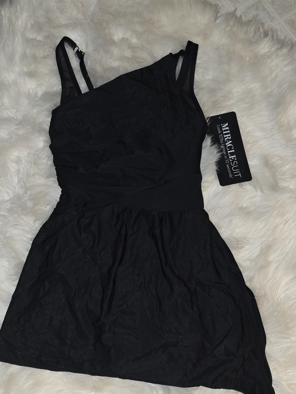 Miraclesuit Black Asymmetrical One-Shoulder Swim Dress SIZE 8
